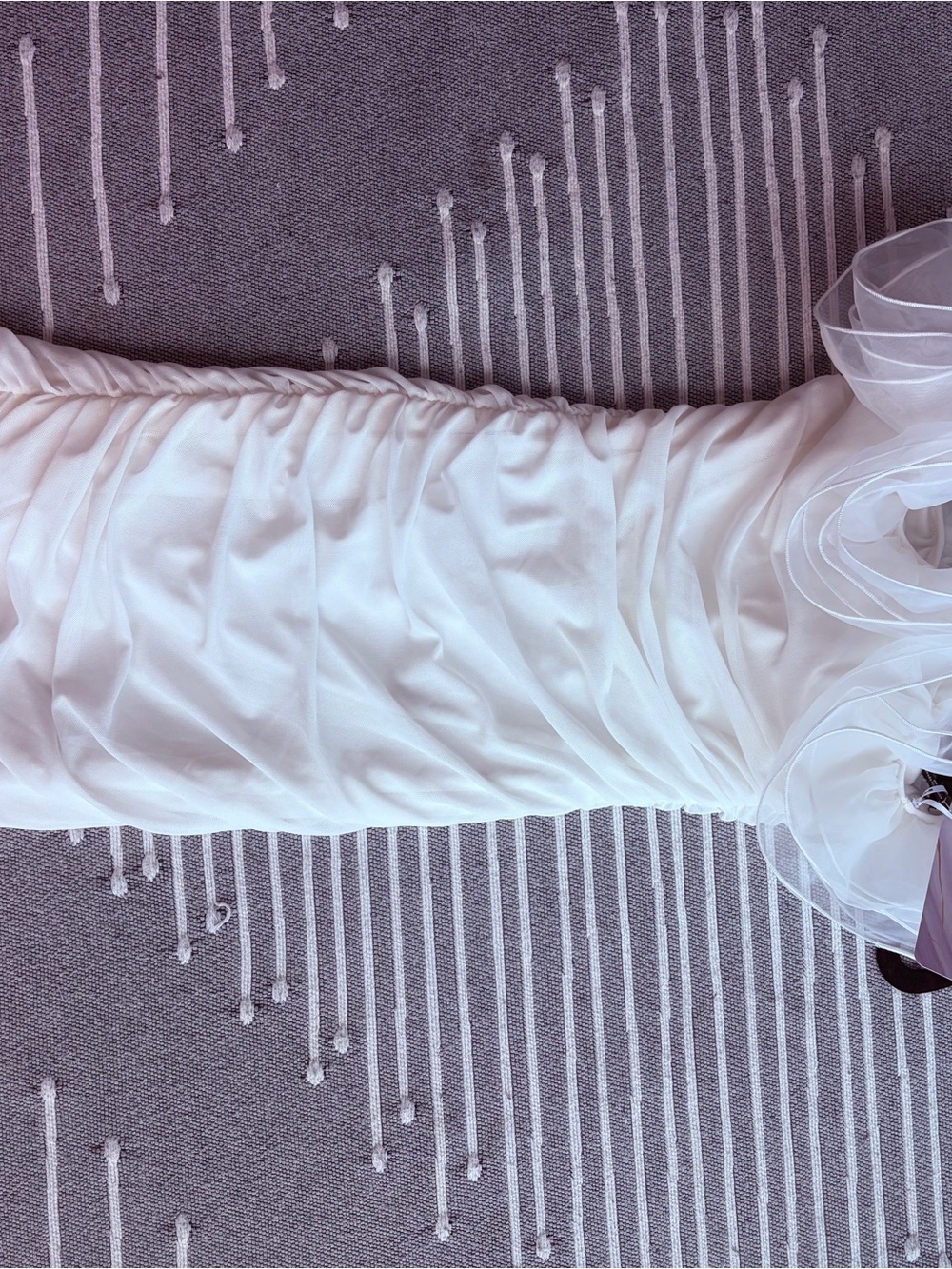 Strapless White Ruched Satin Evening Dress